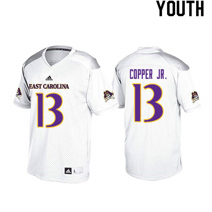 Youth #13 Terrance Copper Jr. ECU Pirates College Football Jerseys Sale-White - Click Image to Close